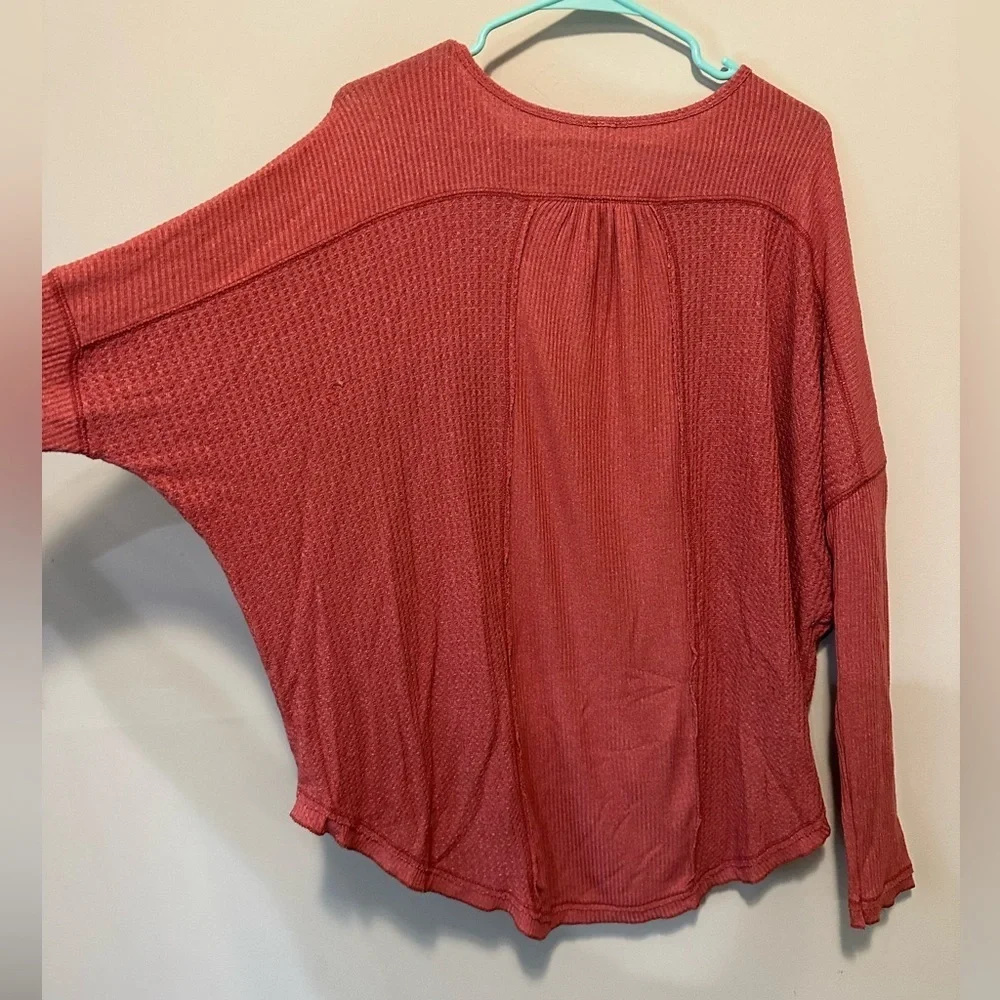 Free People Leo Henley Thermal Top | Oversized Waffle Knit Long Sleeve Size M
